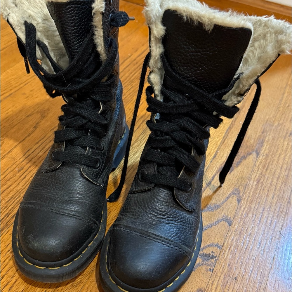 Doc Martens Women's Aimilita Black Leather Boots with Fur - Picture 2 of 3